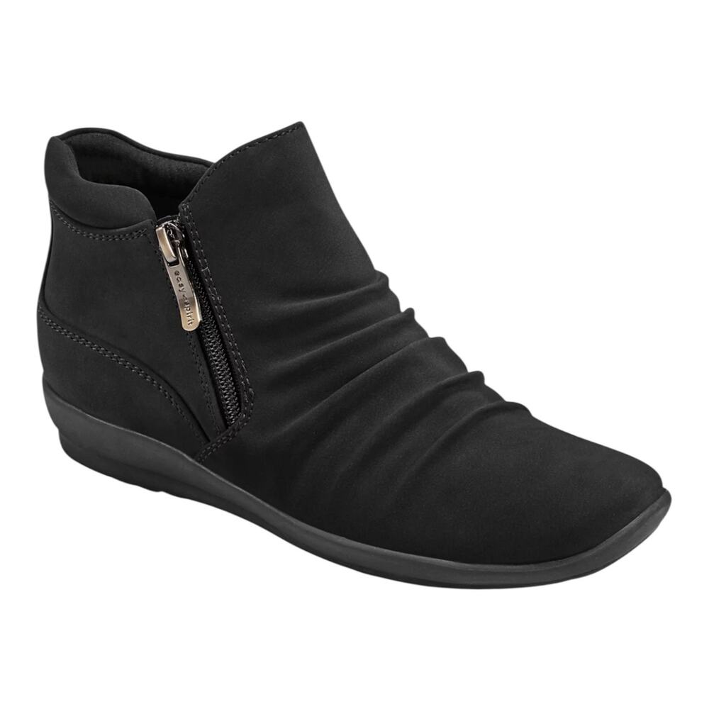 Easy Spirit Women's Aleta Ruched Side Zip Flat Booties Black Size 8